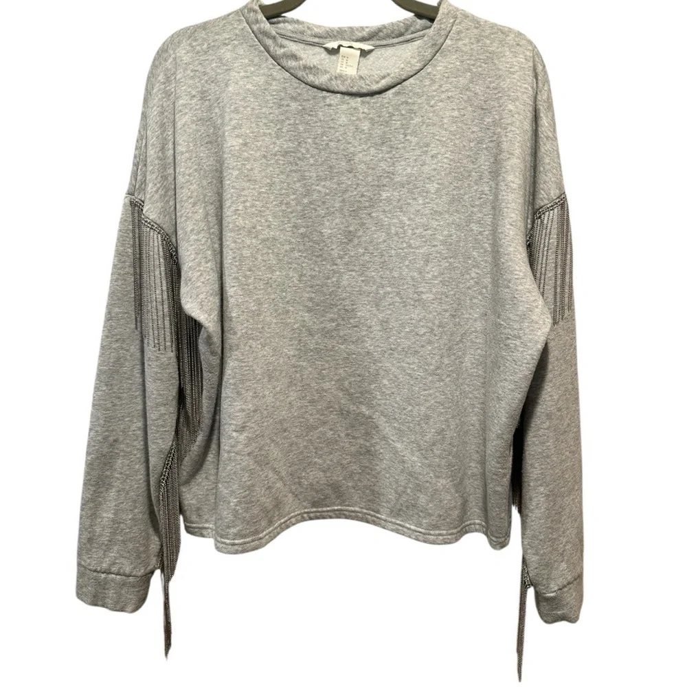 H&M Gray Ball Chain Fringe Sweatshirt NWOT Size M - Picture 3 of 9